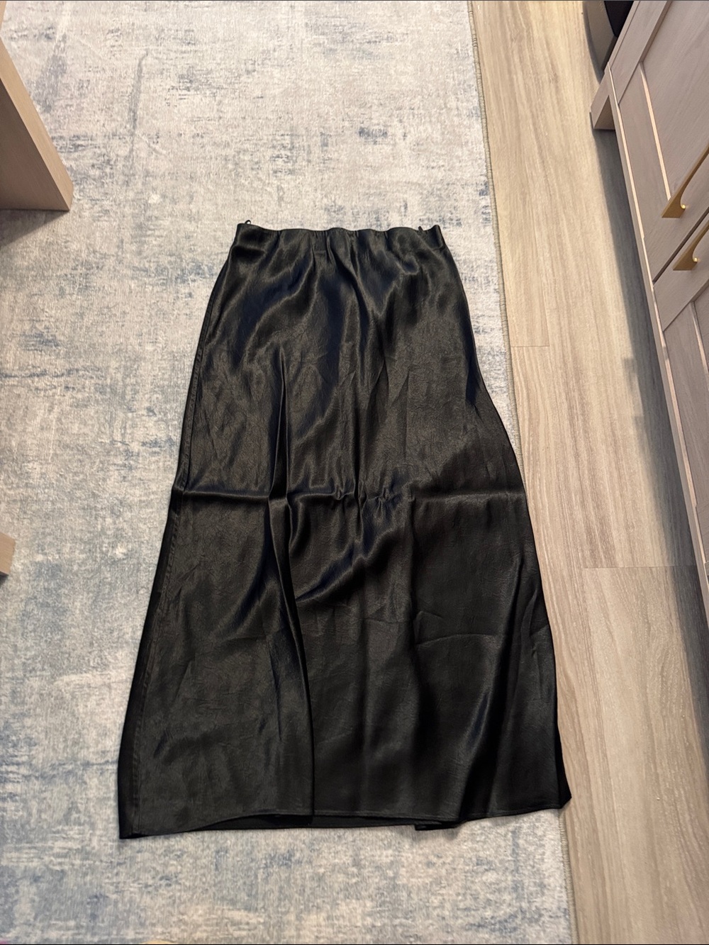 Aritzia Black Satin Midi Skirt